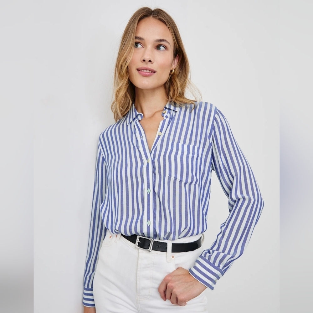 Rails Janelle Bluebell Blue and White Striped Women's Top Xs